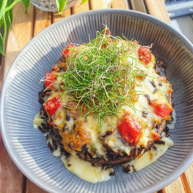 Stuffed Portobello Mushroom and Wild Rice Casserole