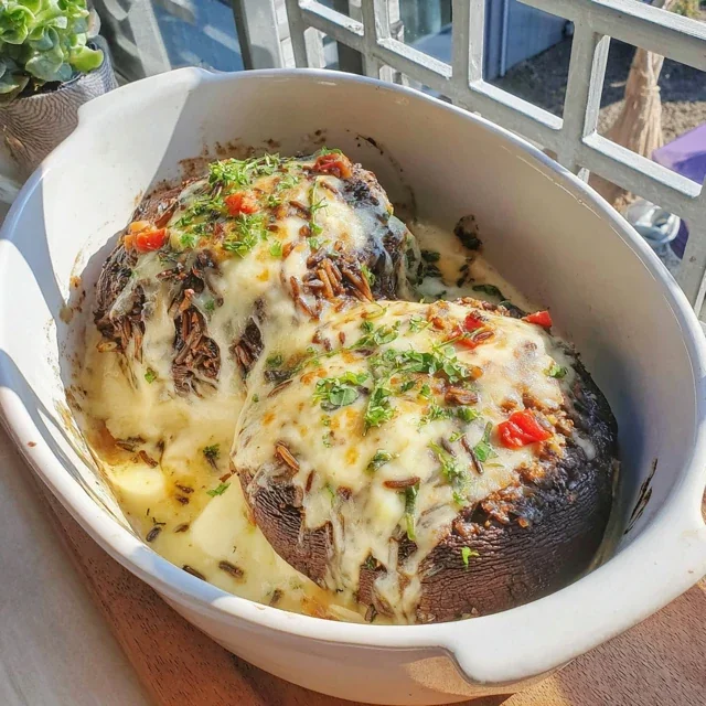 Stuffed Portobello Mushroom and Wild Rice Casserole