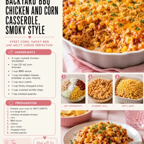 Delicious BBQ chicken casserole with corn and smoky flavours in a rustic dish