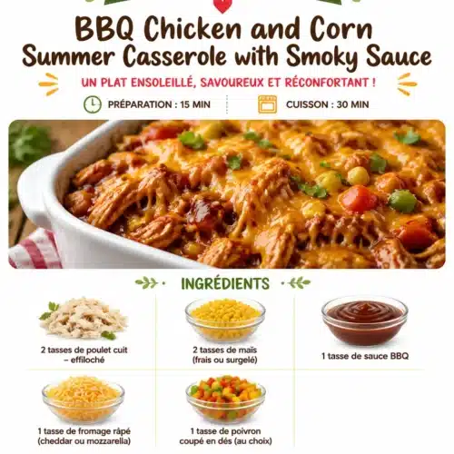 BBQ Chicken Casserole with corn and smoky sauce served in a dish