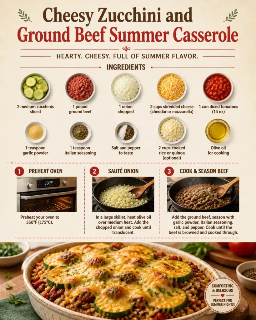 Cheesy Zucchini and Ground Beef Summer Casserole