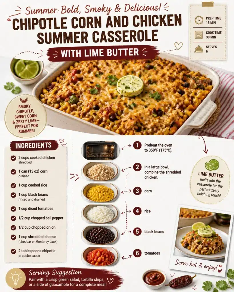 Chipotle Corn and Chicken Summer Casserole with Lime Butter