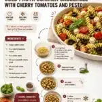 Cold Pasta Summer Casserole with Cherry Tomatoes and Pesto