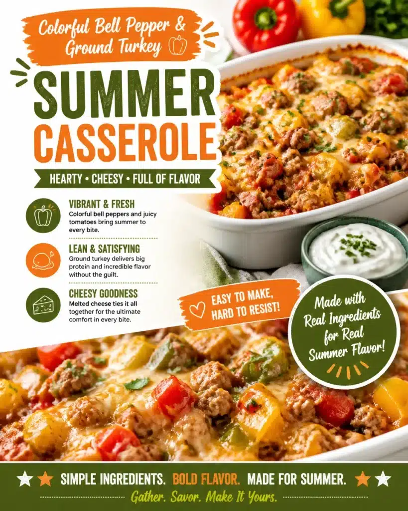 Colorful Bell Pepper and Ground Turkey Summer Casserole