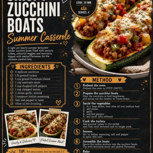 Crispy courgette boats filled with summer casserole ingredients