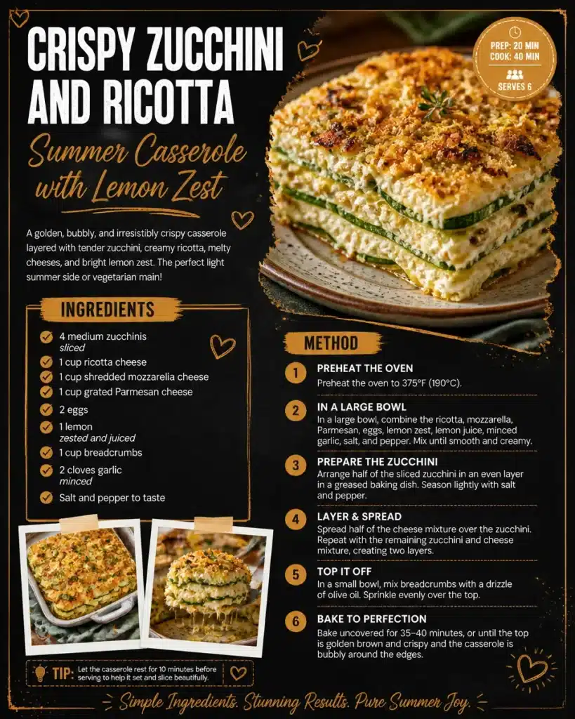 Crispy Zucchini and Ricotta Summer Casserole with Lemon Zest