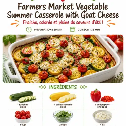 Farmers Market Vegetable Summer Casserole topped with Goat Cheese