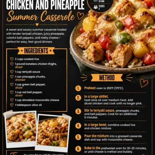 Hawaiian Teriyaki Chicken and Pineapple Casserole in a baking dish