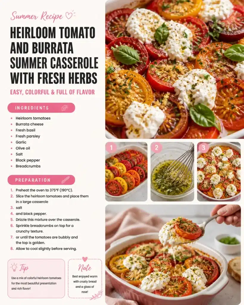Heirloom Tomato and Burrata Summer Casserole with Fresh Herbs