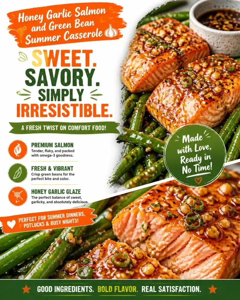Honey Garlic Salmon and Green Bean Summer Casserole