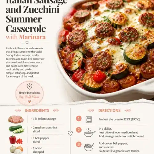 Italian sausage and zucchini summer casserole with marinara sauce