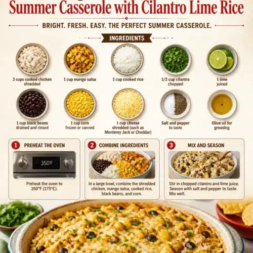 Mango Salsa Chicken Summer Casserole with Cilantro Lime Rice served in a bowl.