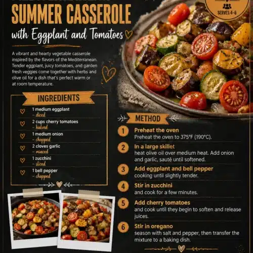 Mediterranean summer casserole with eggplant and tomatoes in a baking dish