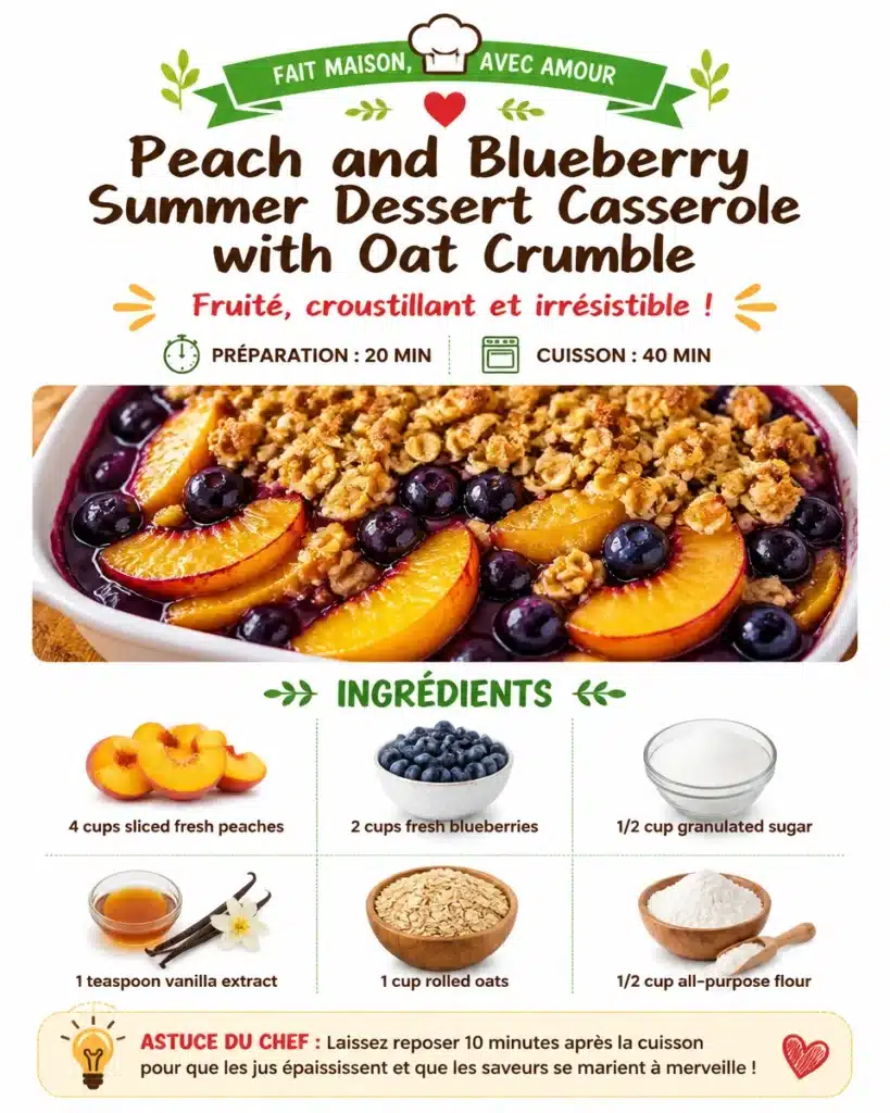 Peach and Blueberry Summer Dessert Casserole with Oat Crumble