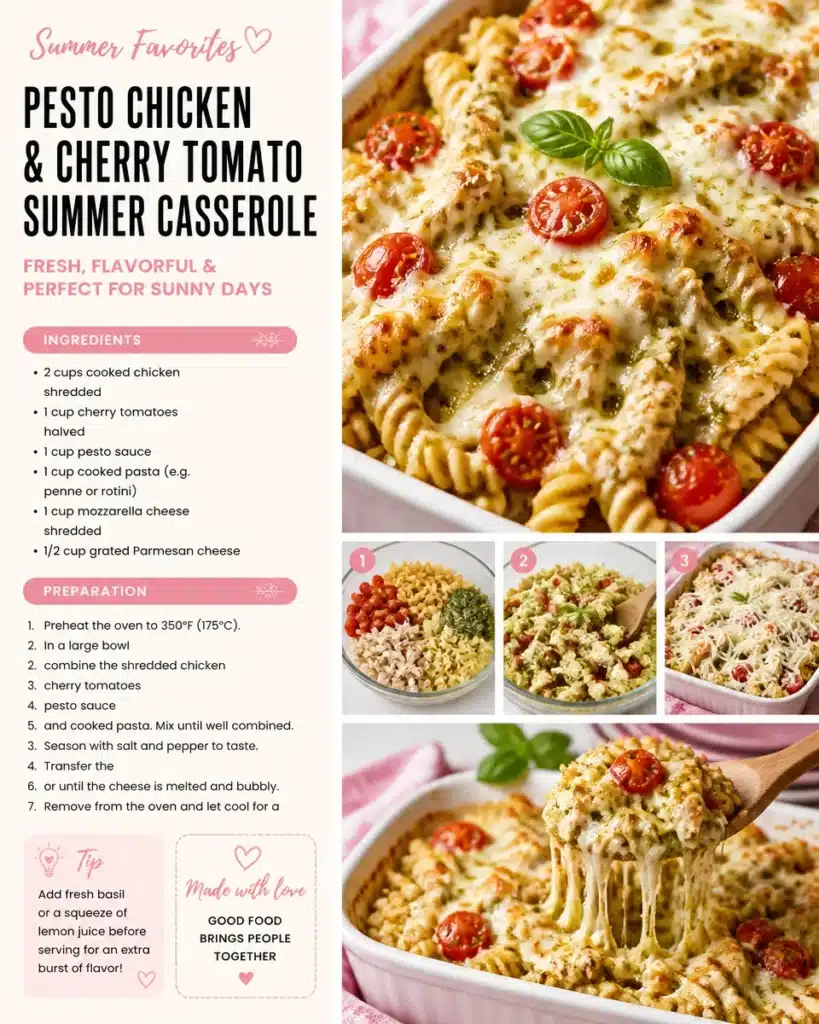 Pesto Chicken and Cherry Tomato Summer Casserole