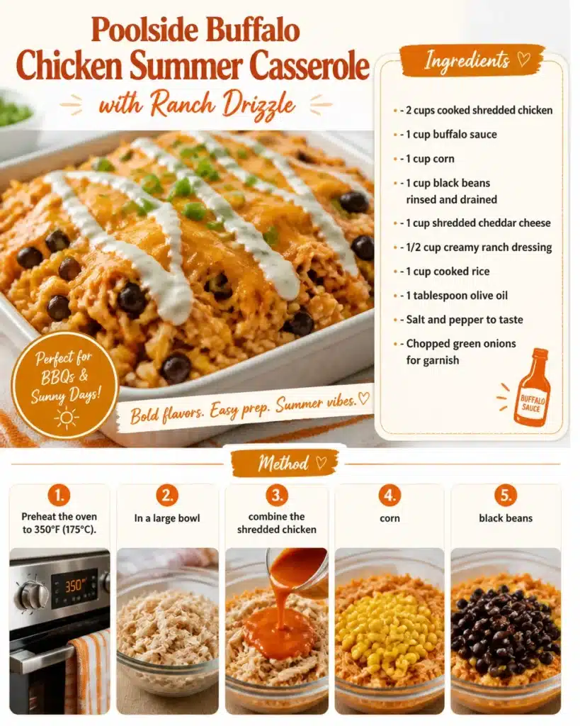 Poolside Buffalo Chicken Summer Casserole with Ranch Drizzle