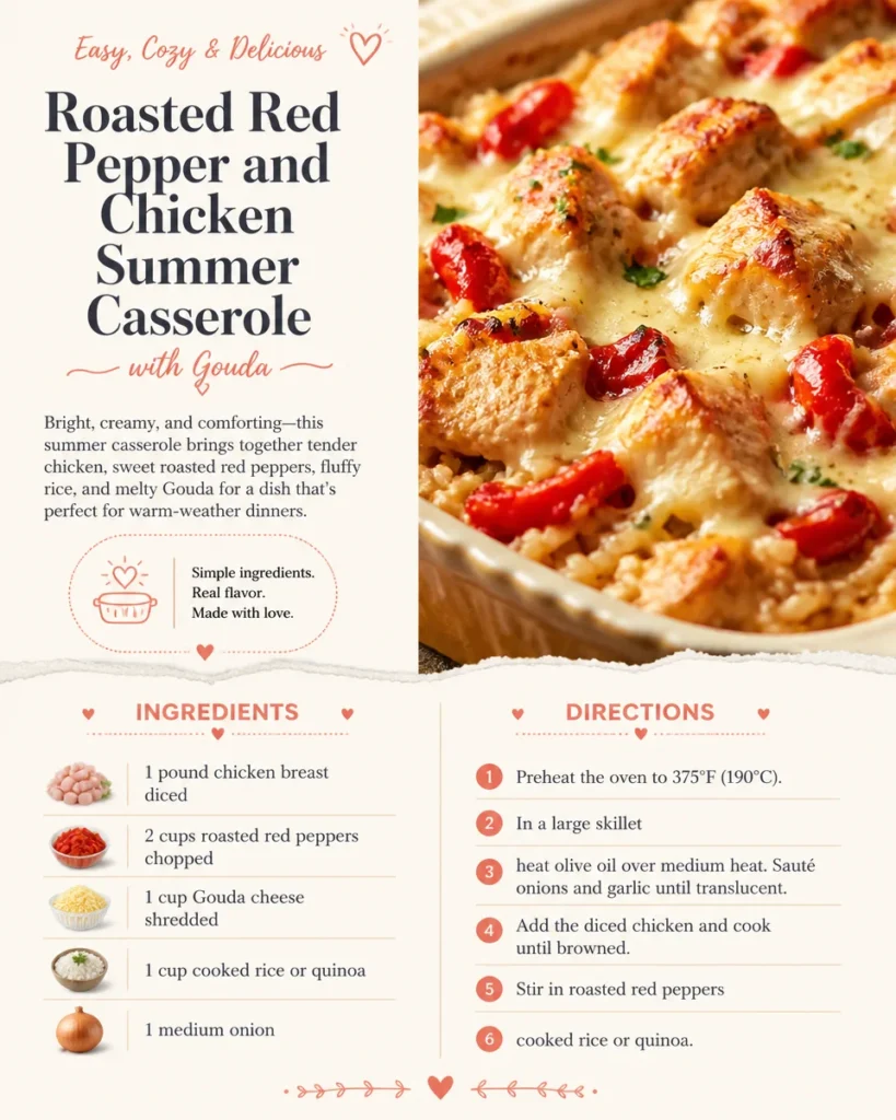 Roasted Red Pepper and Chicken Summer Casserole with Gouda