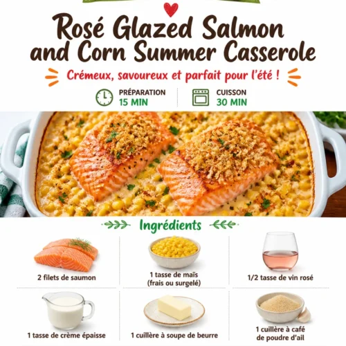 Delicious Rosé Glazed Salmon paired with a corn summer casserole