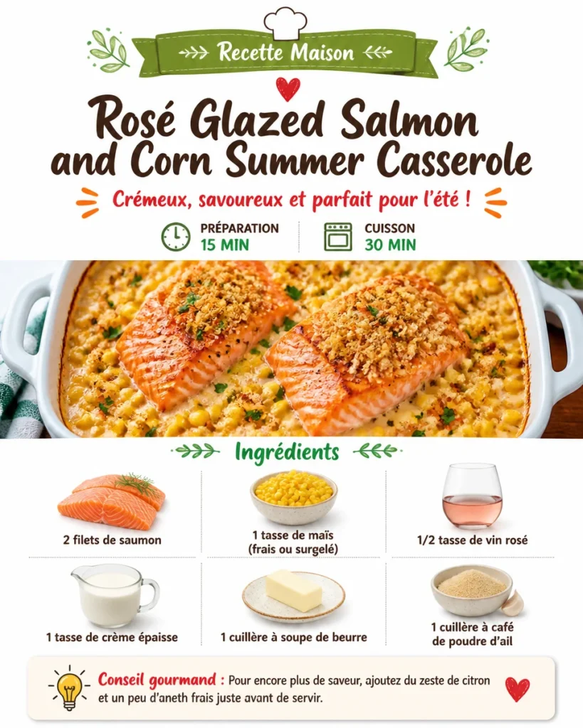 Rosé Glazed Salmon and Corn Summer Casserole