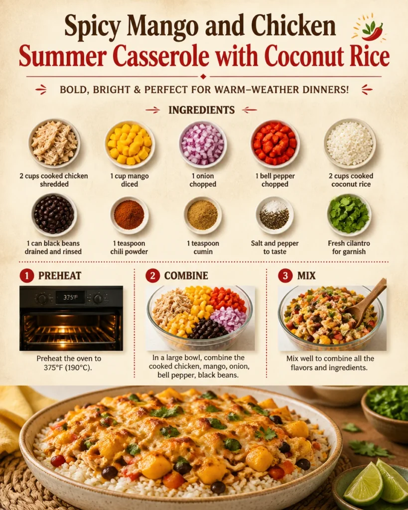 Spicy Mango and Chicken Summer Casserole with Coconut Rice