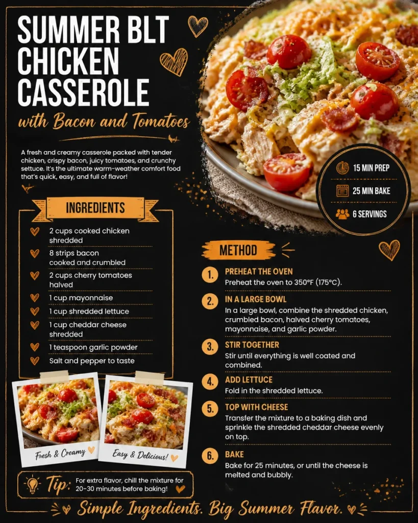 Summer BLT Chicken Casserole with Bacon and Tomatoes