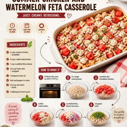 Summer Chicken and Watermelon Feta Casserole ready to serve