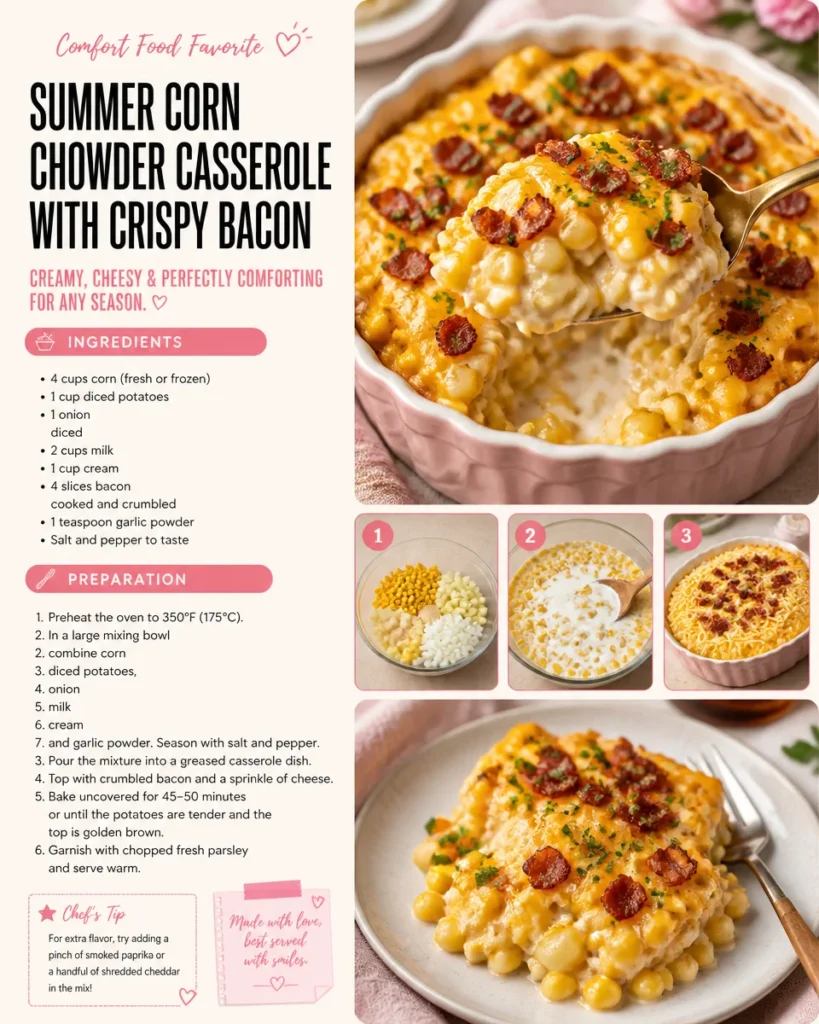 Summer Corn Chowder Casserole with Crispy Bacon