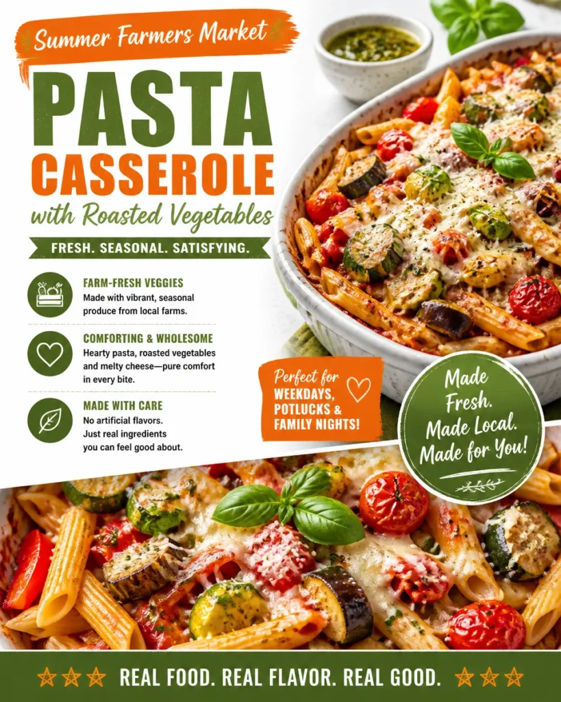 Summer Farmers Market Pasta Casserole with Roasted Vegetables