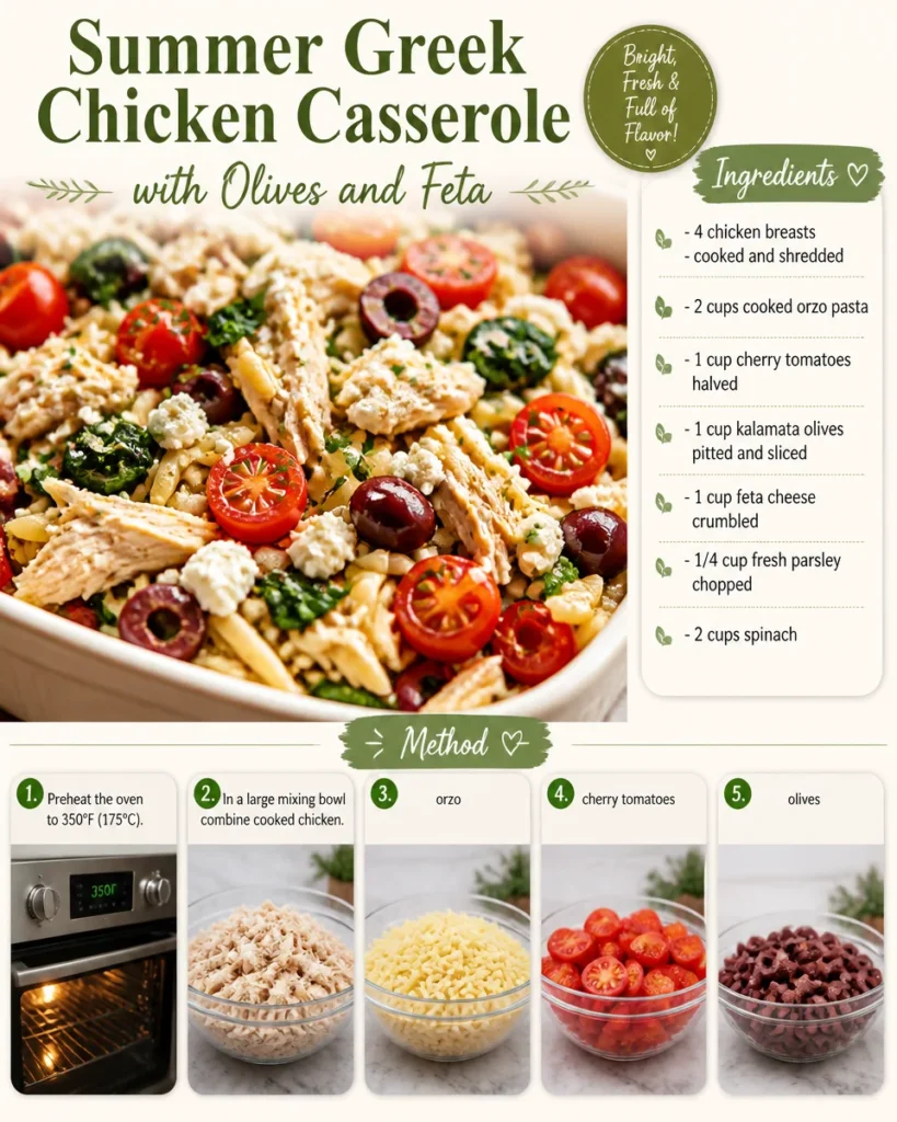 Summer Greek Chicken Casserole with Olives and Feta