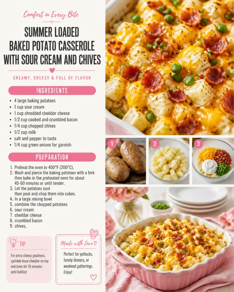 Summer Loaded Baked Potato Casserole with Sour Cream and Chives