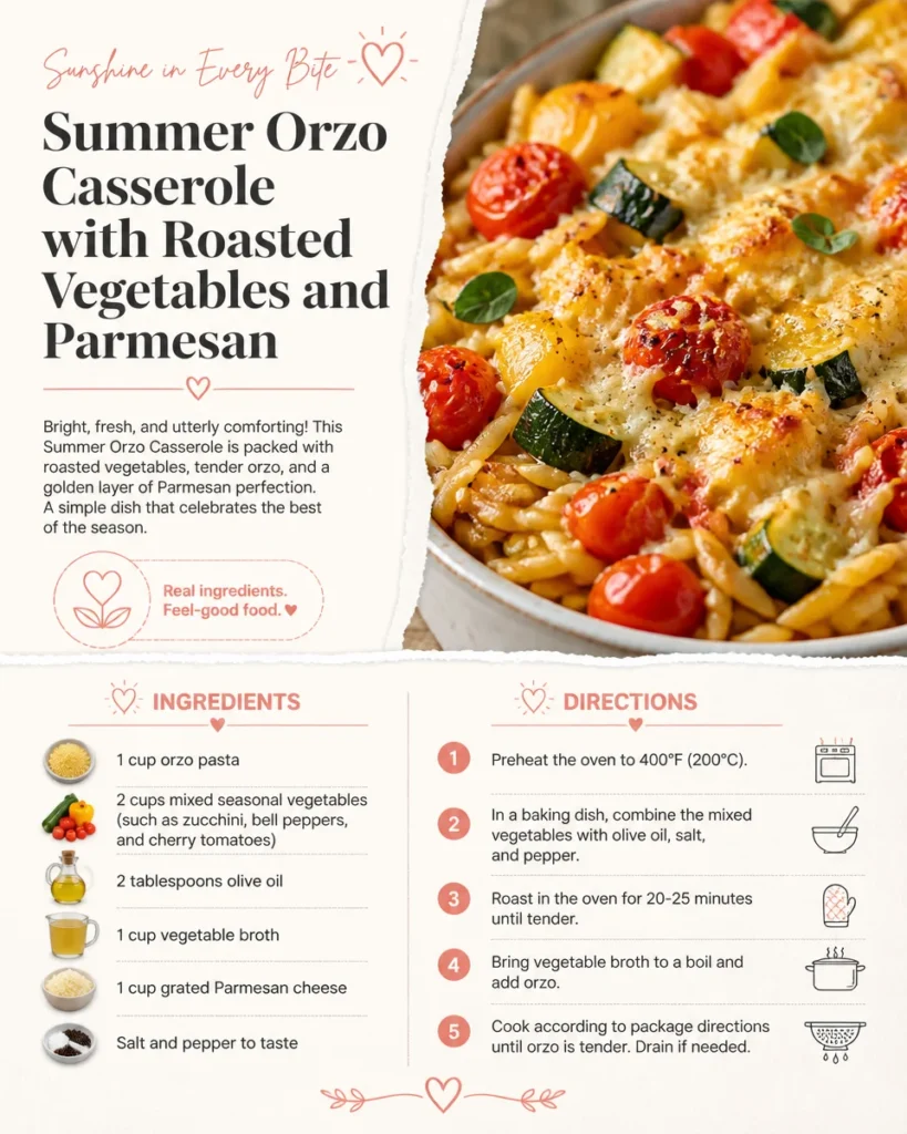Summer Orzo Casserole with Roasted Vegetables and Parmesan