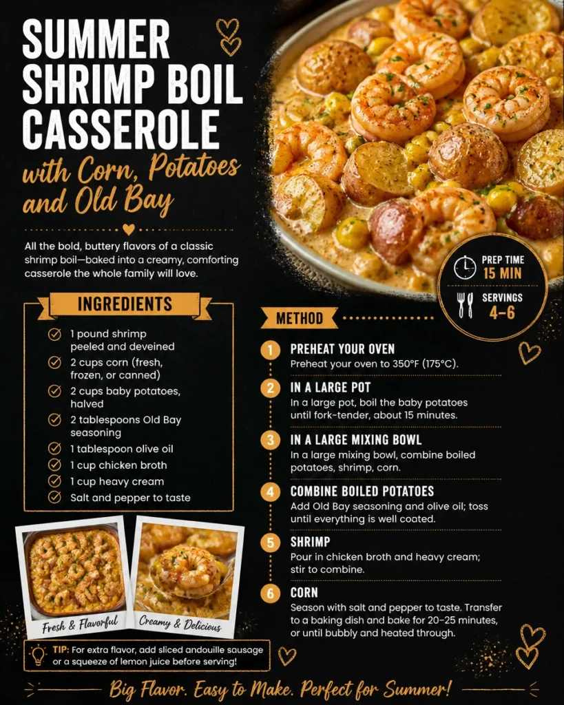 Summer Shrimp Boil Casserole with Corn, Potatoes and Old Bay