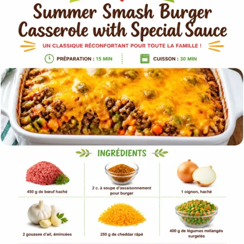 Delicious Summer Smash Burger Casserole topped with special sauce