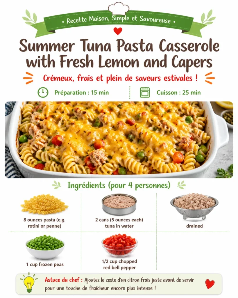 Summer Tuna Pasta Casserole with Fresh Lemon and Capers