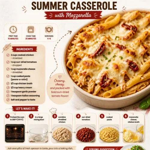 Sun-Dried Tomato and Chicken Summer Casserole with Mozzarella on a plate