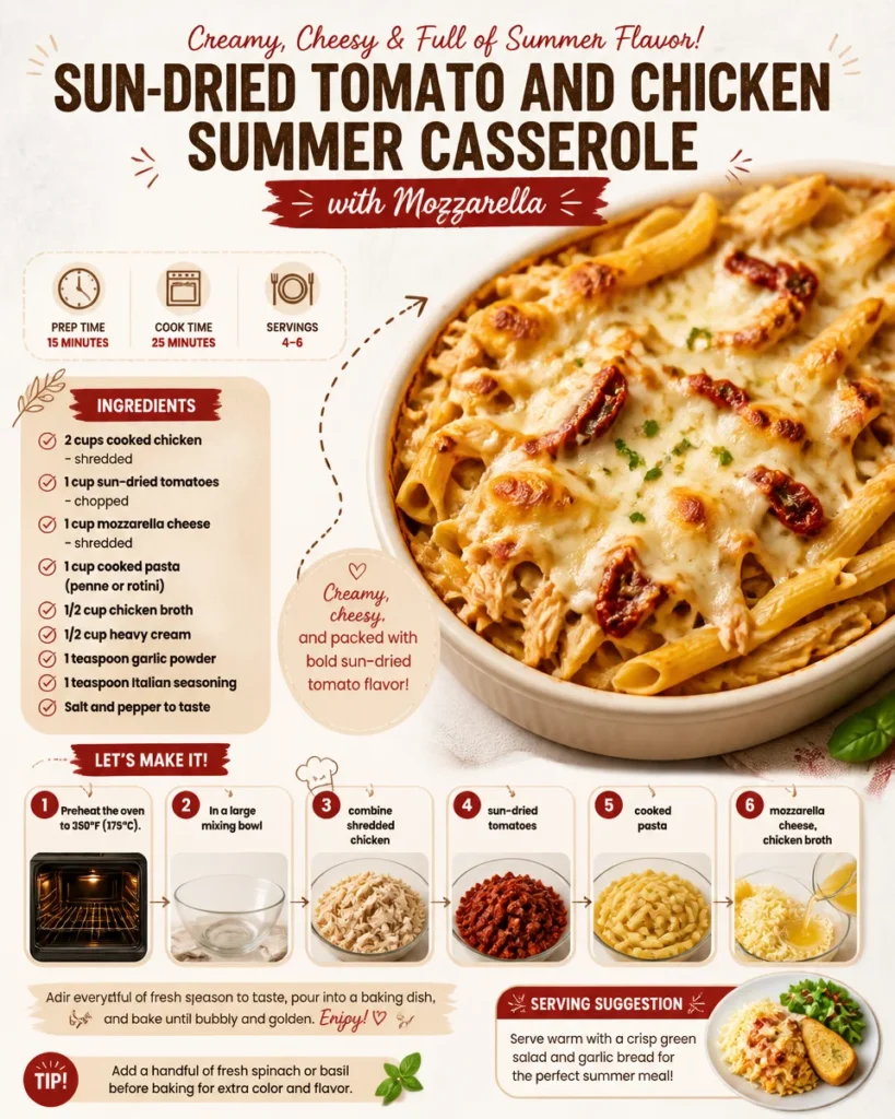 Sun-Dried Tomato and Chicken Summer Casserole with Mozzarella