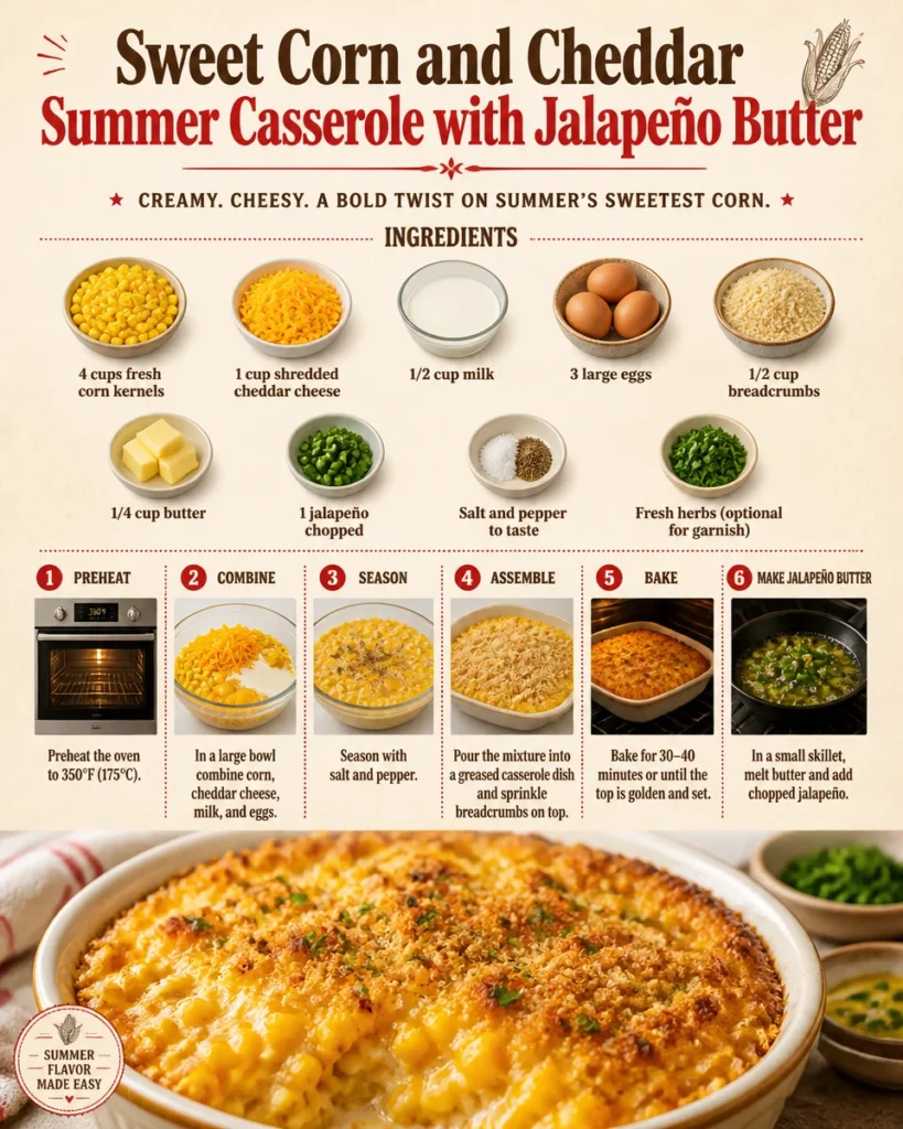 Sweet Corn and Cheddar Summer Casserole with Jalapeño Butter