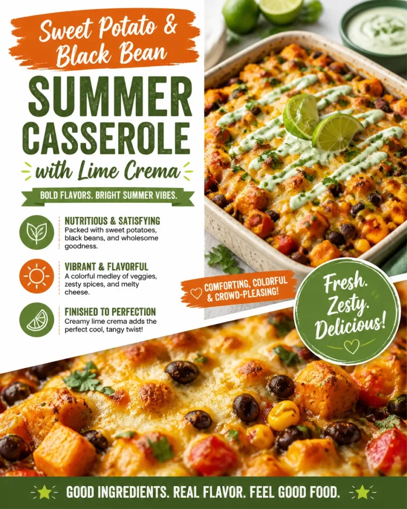 Sweet Potato and Black Bean Summer Casserole with Lime Crema