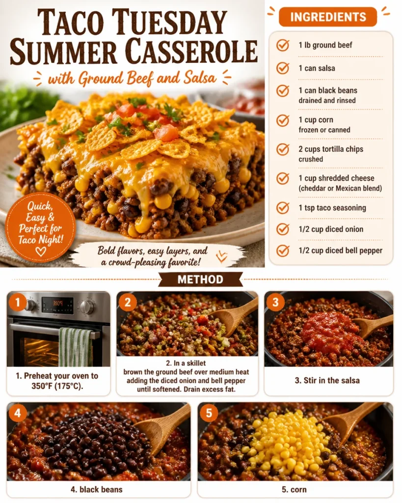 Taco Tuesday Summer Casserole with Ground Beef and Salsa