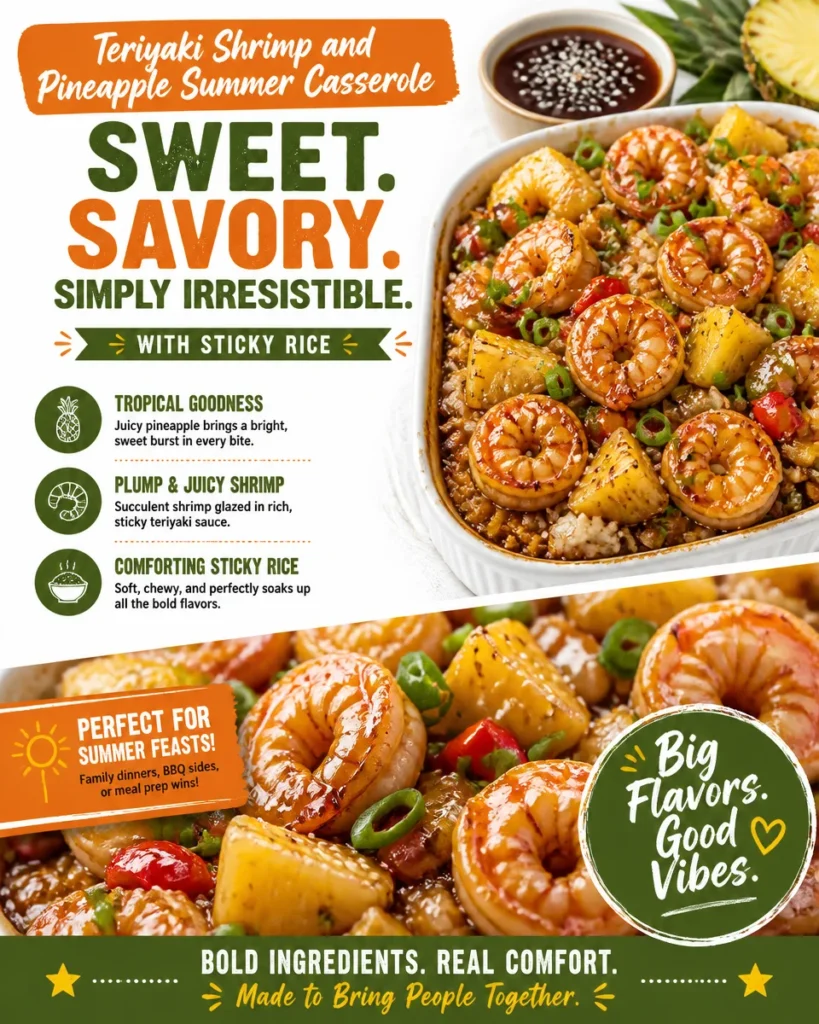 Teriyaki Shrimp and Pineapple Summer Casserole with Sticky Rice