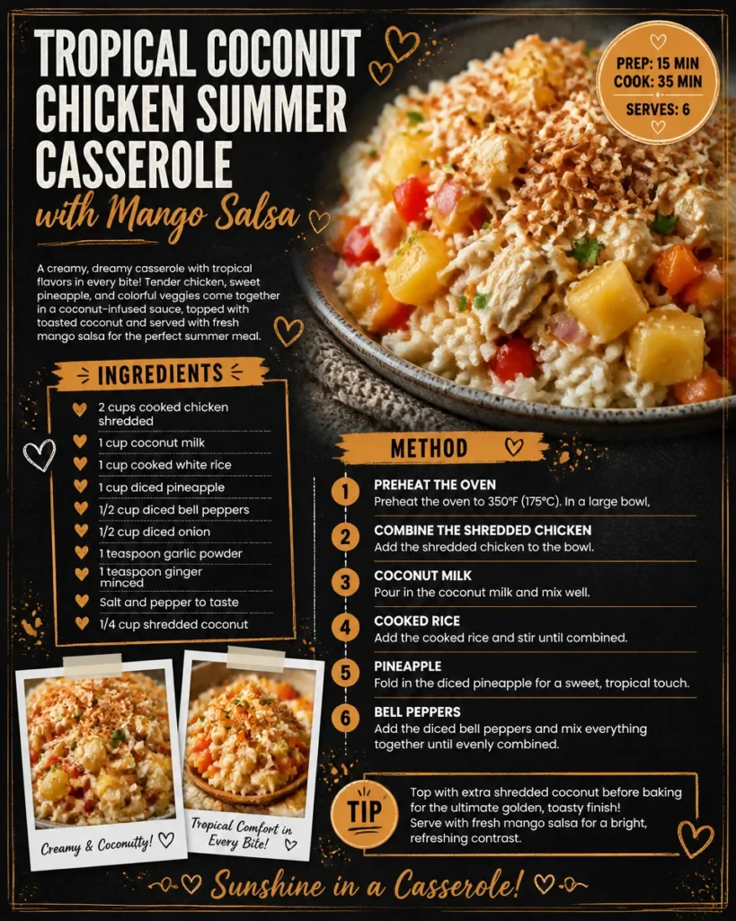 Tropical Coconut Chicken Summer Casserole with Mango Salsa