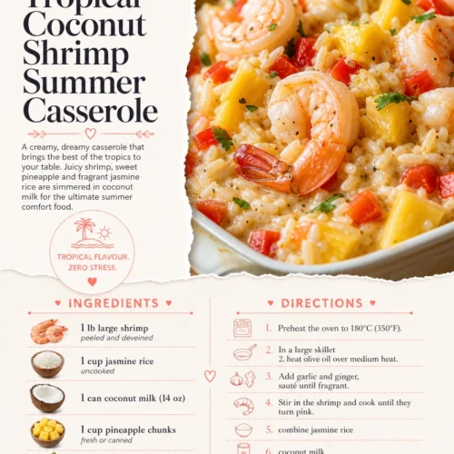 Tropical Coconut Prawn Casserole with prawns, coconut milk, and fresh vegetables