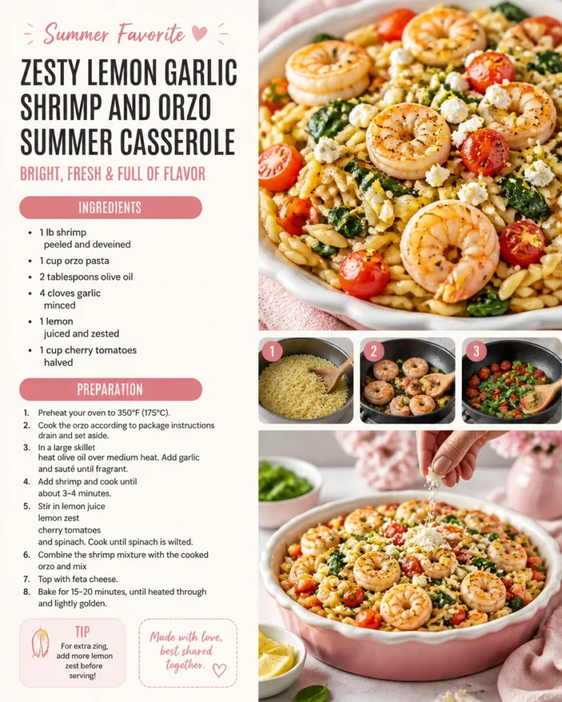 Zesty Lemon Garlic Shrimp and Orzo Summer Casserole