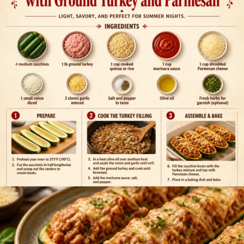 Zucchini boats summer casserole with ground turkey and parmesan cheese