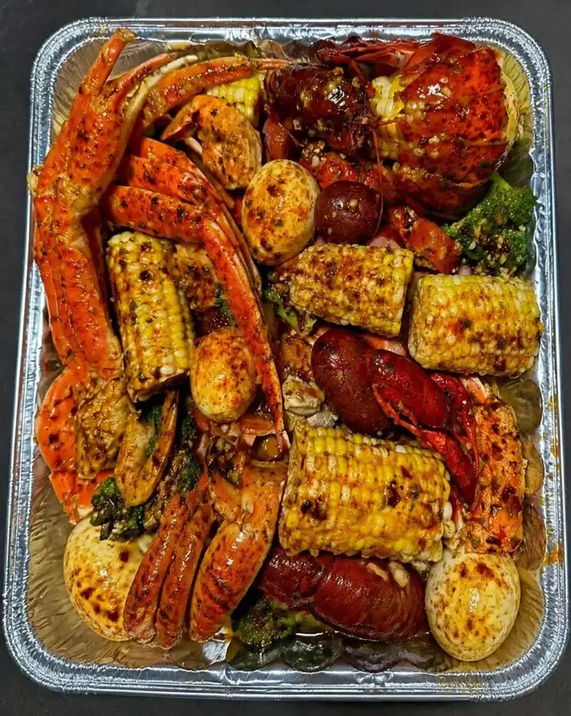 Seafood boil with crab, lobster, shrimp and crawfish